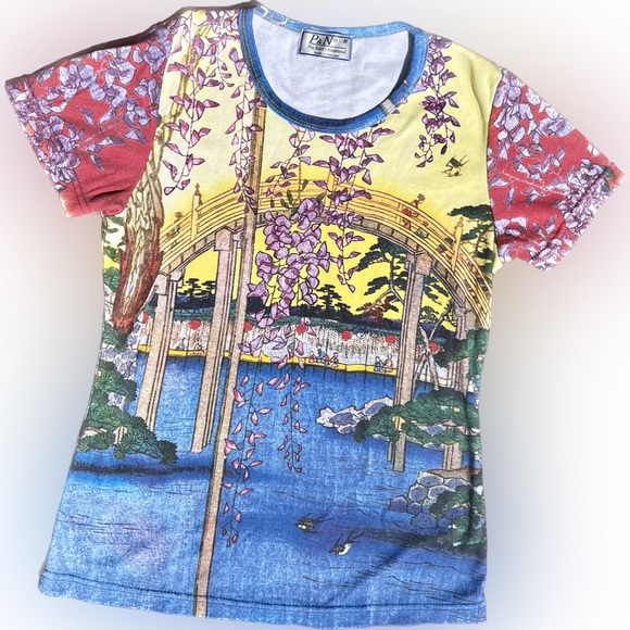Vintage Tops - VINTAGE • 90s DEADSTOCK HIROSHIGE JAPANESE EDO TOKYO SHRINE PHOTO PRINT T-SHIRT